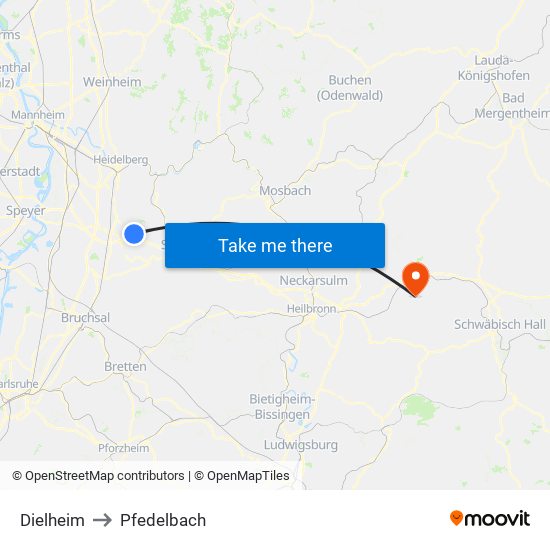 Dielheim to Pfedelbach map