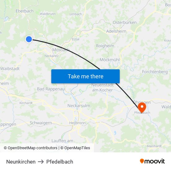 Neunkirchen to Pfedelbach map
