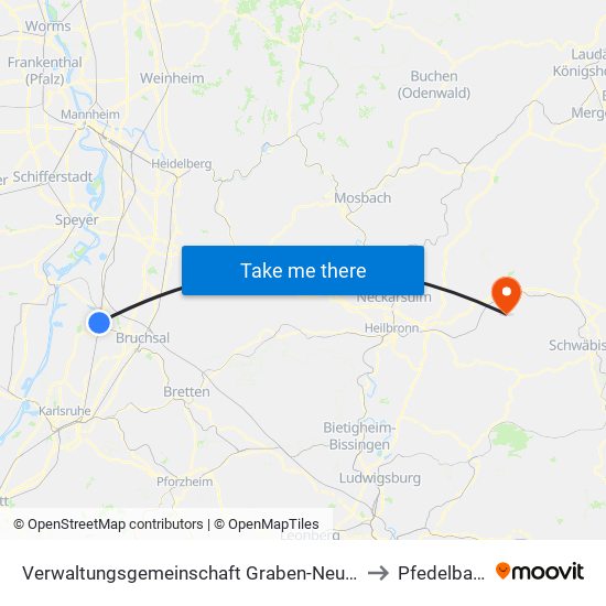 Verwaltungsgemeinschaft Graben-Neudorf to Pfedelbach map