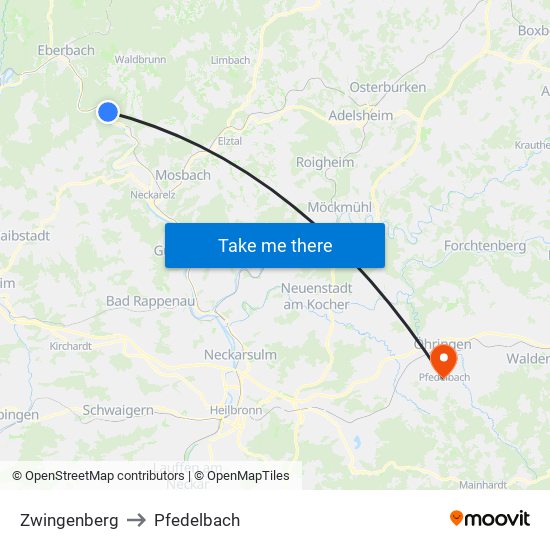 Zwingenberg to Pfedelbach map