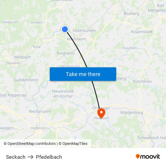 Seckach to Pfedelbach map