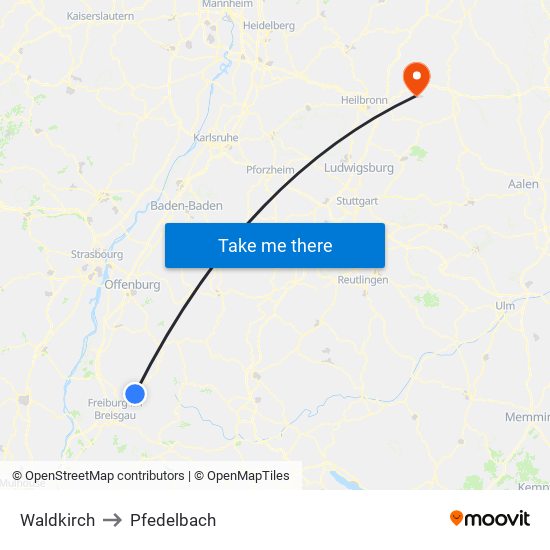 Waldkirch to Pfedelbach map