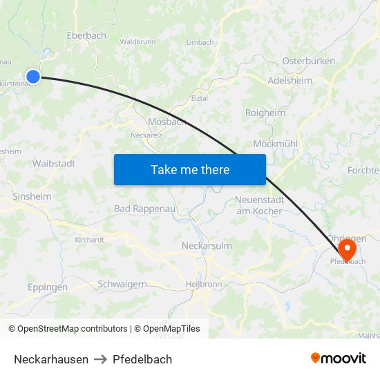 Neckarhausen to Pfedelbach map