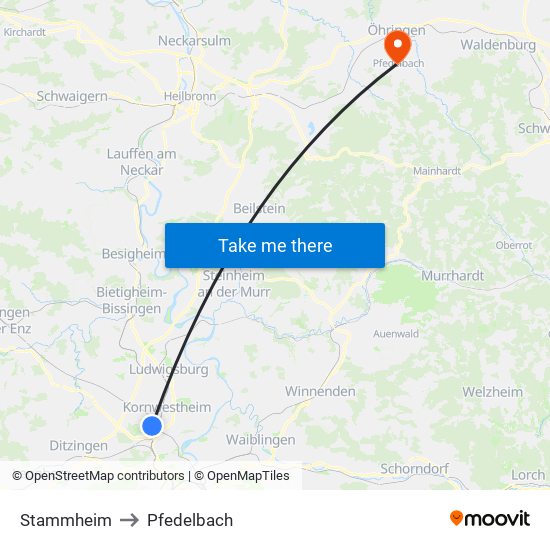 Stammheim to Pfedelbach map