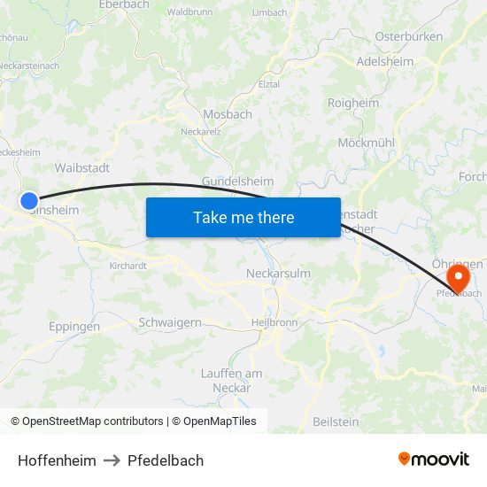 Hoffenheim to Pfedelbach map