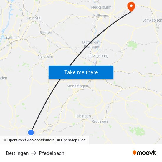 Dettlingen to Pfedelbach map