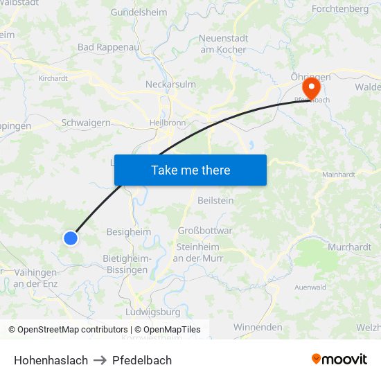 Hohenhaslach to Pfedelbach map