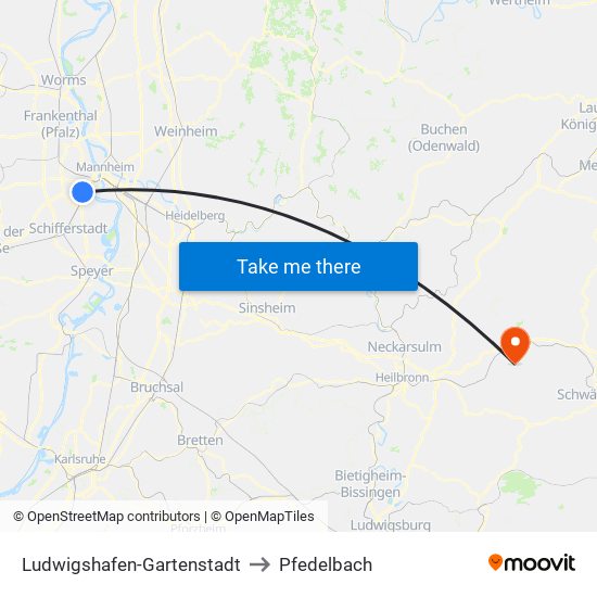 Ludwigshafen-Gartenstadt to Pfedelbach map
