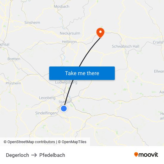 Degerloch to Pfedelbach map