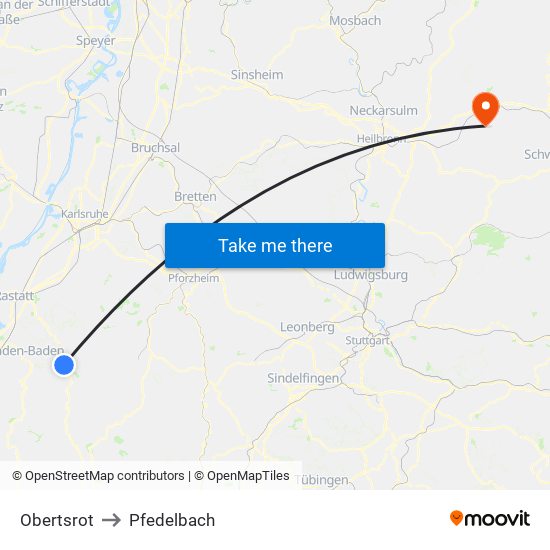 Obertsrot to Pfedelbach map