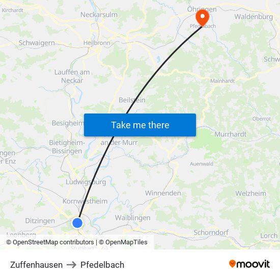 Zuffenhausen to Pfedelbach map