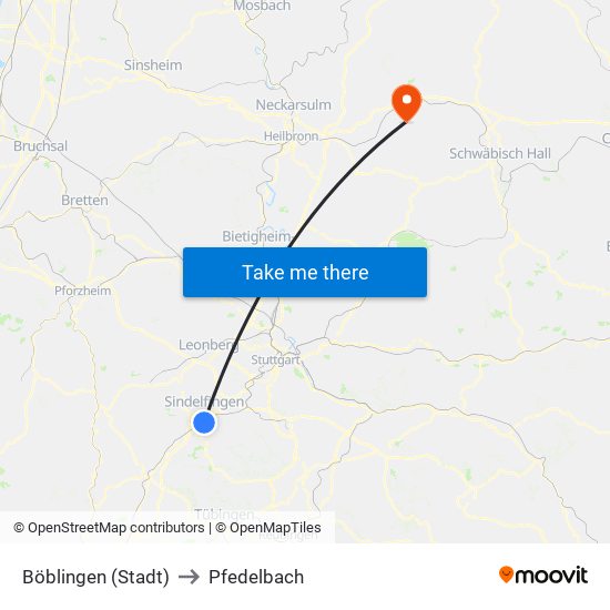 Böblingen (Stadt) to Pfedelbach map