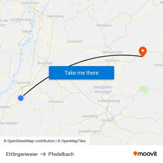 Ettlingenweier to Pfedelbach map