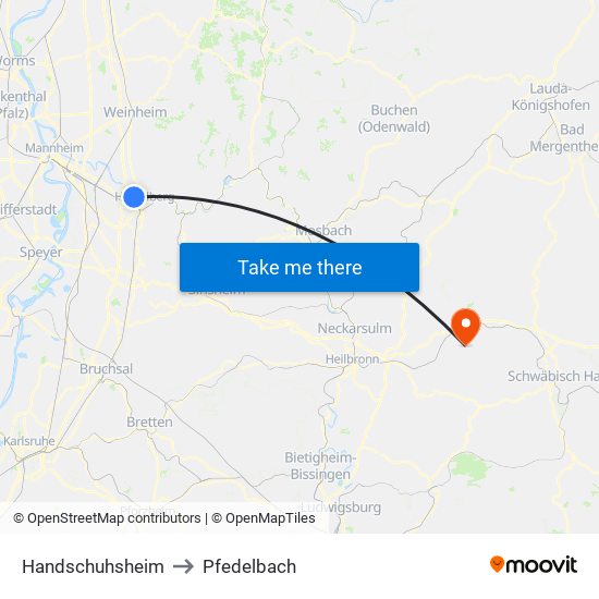 Handschuhsheim to Pfedelbach map