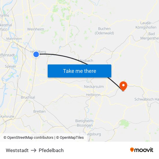 Weststadt to Pfedelbach map