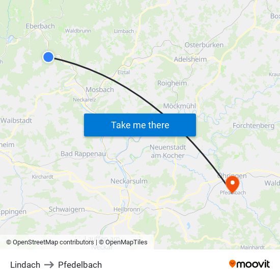 Lindach to Pfedelbach map