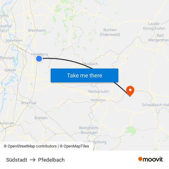 Südstadt to Pfedelbach map