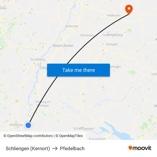 Schliengen (Kernort) to Pfedelbach map