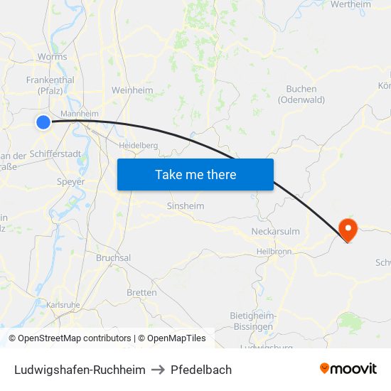 Ludwigshafen-Ruchheim to Pfedelbach map