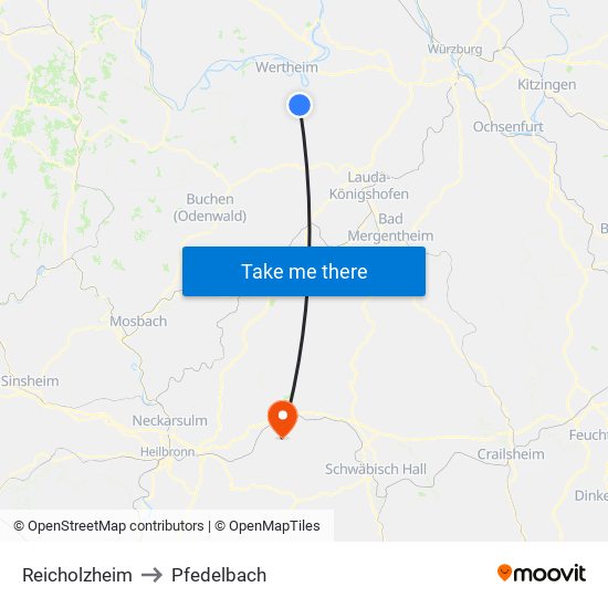Reicholzheim to Pfedelbach map