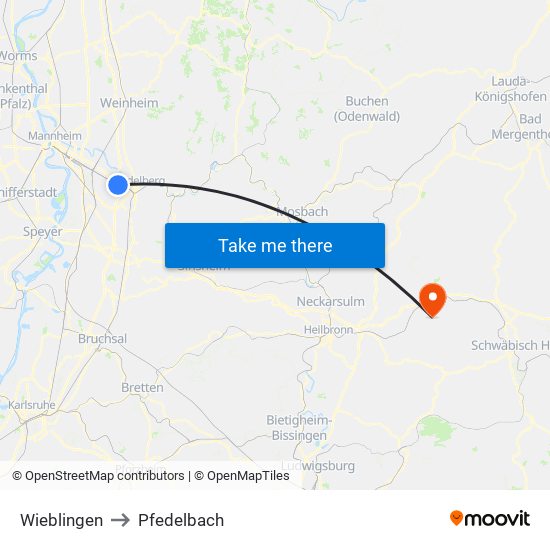 Wieblingen to Pfedelbach map