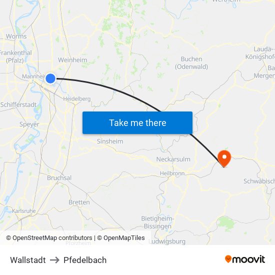 Wallstadt to Pfedelbach map