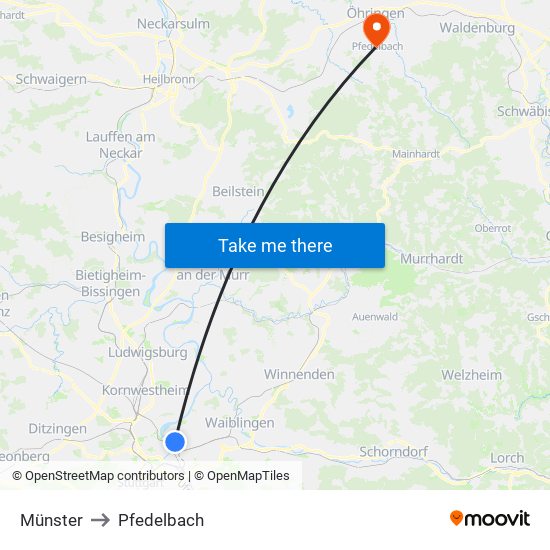 Münster to Pfedelbach map