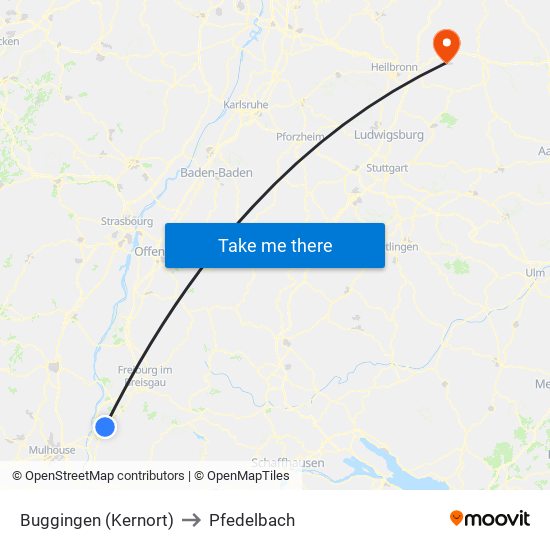 Buggingen (Kernort) to Pfedelbach map