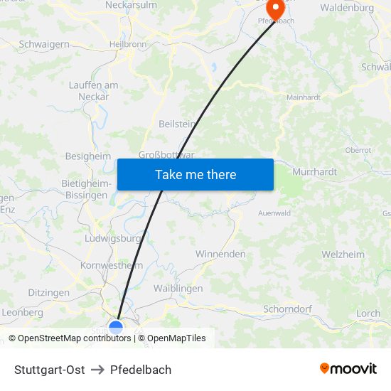 Stuttgart-Ost to Pfedelbach map