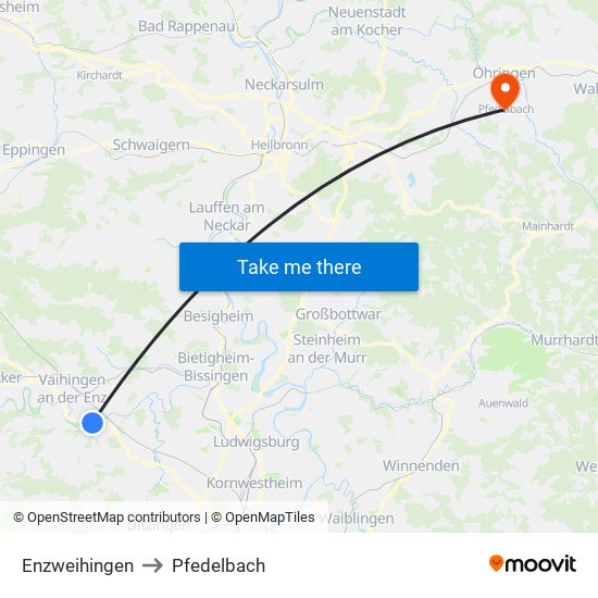 Enzweihingen to Pfedelbach map