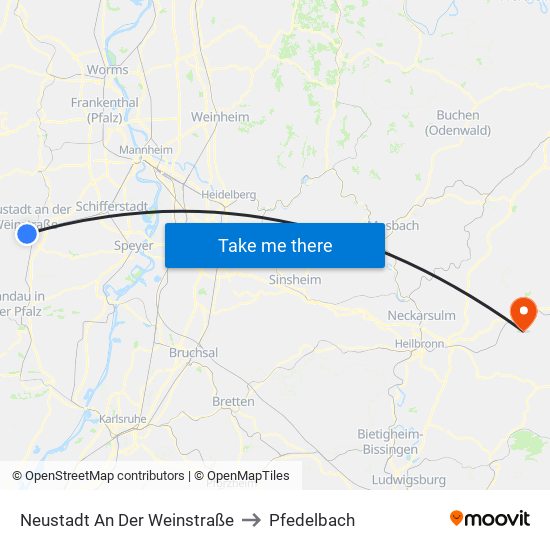 Neustadt An Der Weinstraße to Pfedelbach map