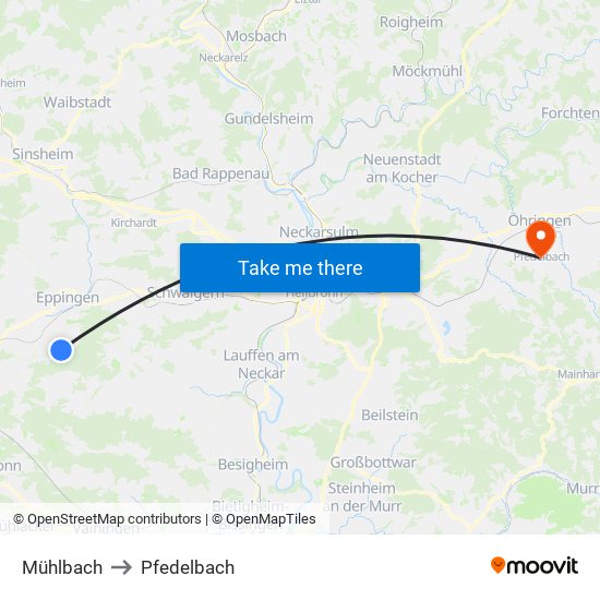 Mühlbach to Pfedelbach map