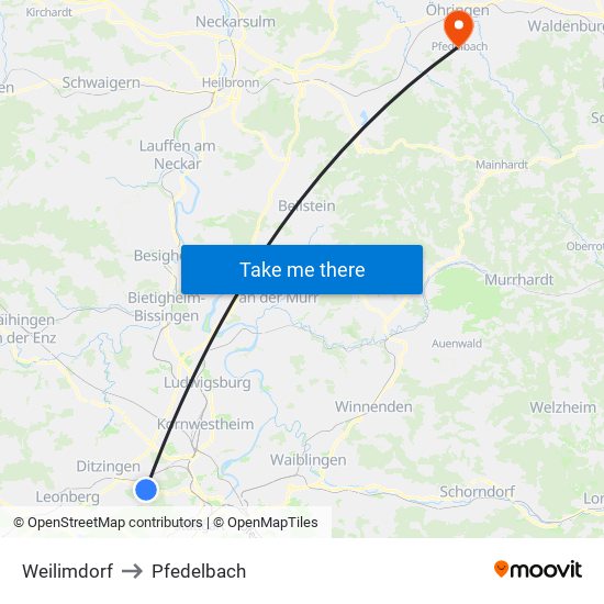 Weilimdorf to Pfedelbach map