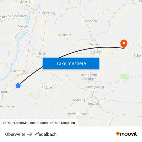 Oberweier to Pfedelbach map