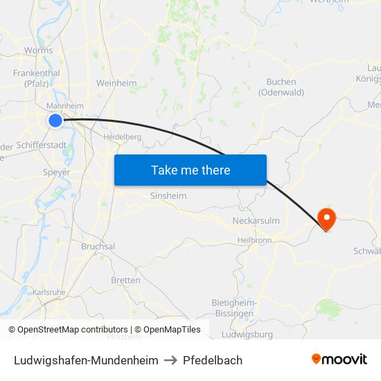 Ludwigshafen-Mundenheim to Pfedelbach map