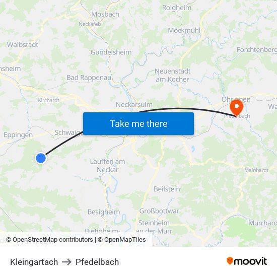 Kleingartach to Pfedelbach map