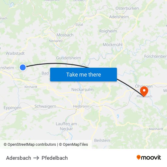 Adersbach to Pfedelbach map