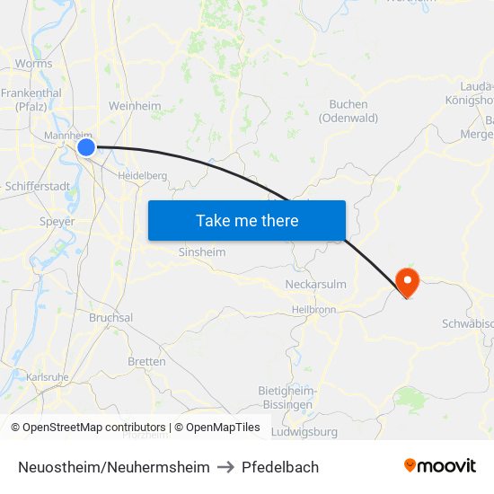 Neuostheim/Neuhermsheim to Pfedelbach map