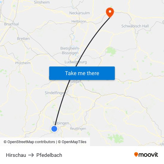 Hirschau to Pfedelbach map