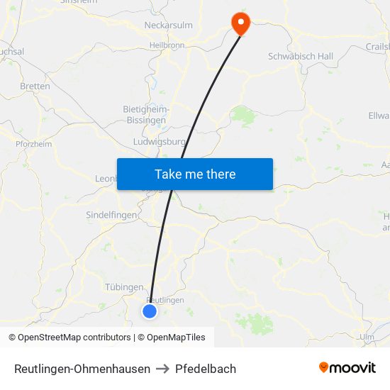 Reutlingen-Ohmenhausen to Pfedelbach map