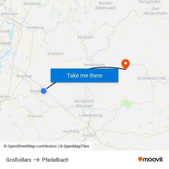 Großvillars to Pfedelbach map