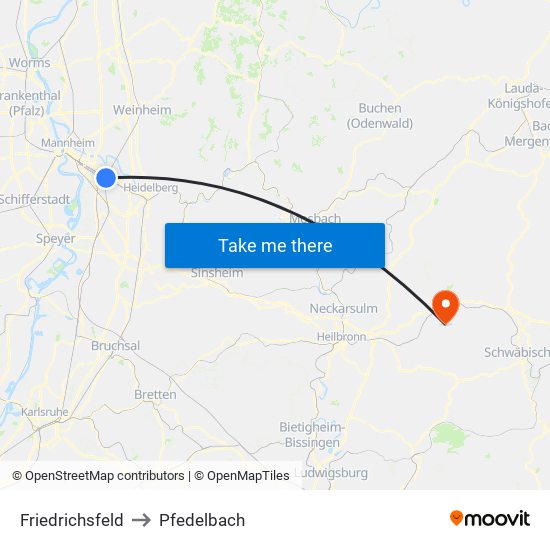 Friedrichsfeld to Pfedelbach map