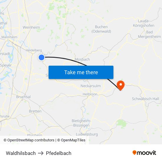 Waldhilsbach to Pfedelbach map