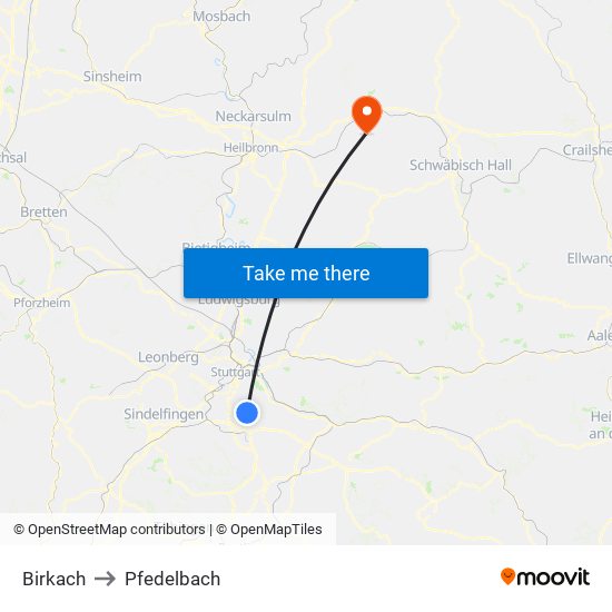 Birkach to Pfedelbach map