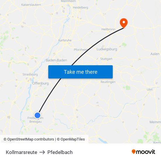 Kollmarsreute to Pfedelbach map