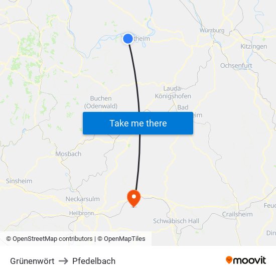 Grünenwört to Pfedelbach map