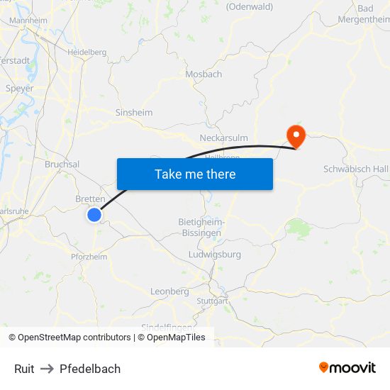 Ruit to Pfedelbach map