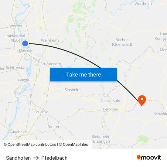 Sandhofen to Pfedelbach map