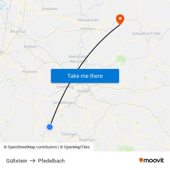 Gültstein to Pfedelbach map