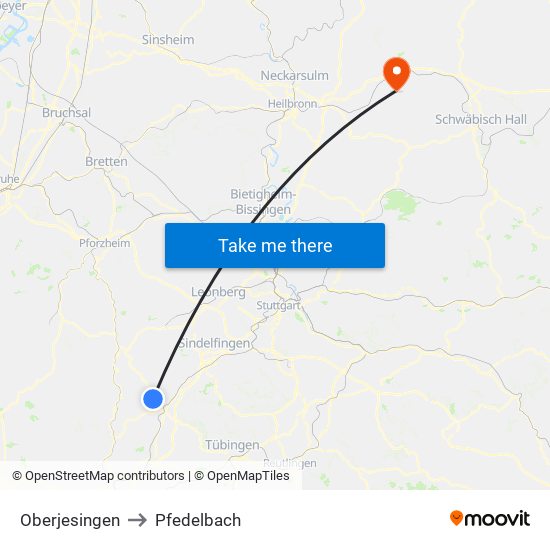 Oberjesingen to Pfedelbach map